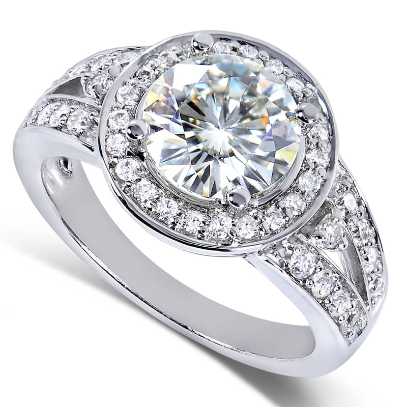 Annello by Kobelli 14k Gold 1 7/8ct TGW Moissanite and Diamond Circle Halo Engagement Ring