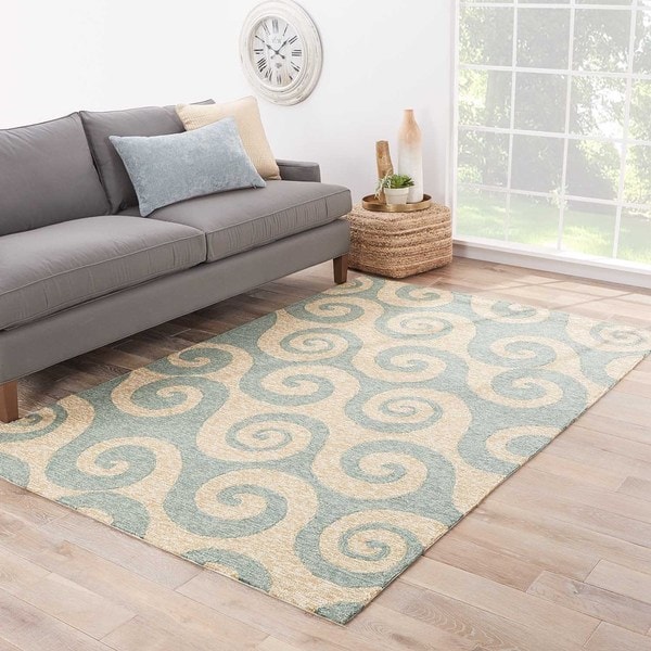 Varuna Indoor/ Outdoor Abstract Cream/ Blue Area Rug (5' X 7'6)