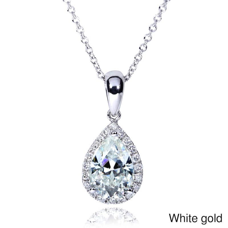 Annello by Kobelli 14k Gold 1 3/5ct TGW Pear Moissanite (GH) and Diamond Halo Necklace (GH/VS, GH/I)