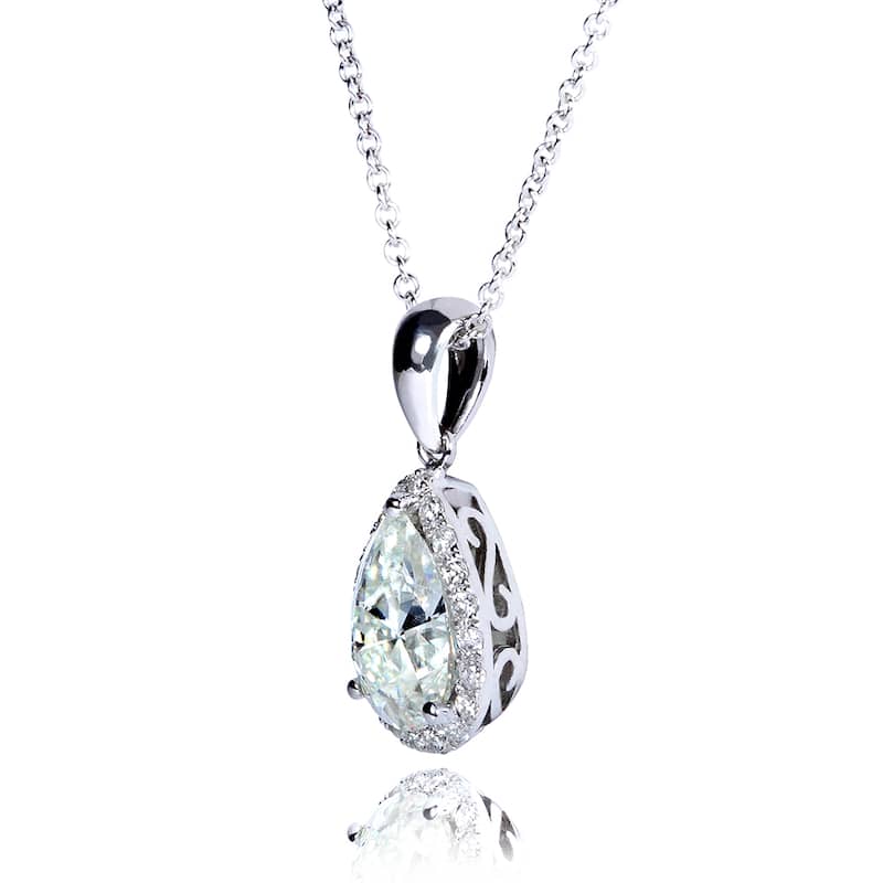 Annello by Kobelli 14k Gold 1 3/5ct TGW Pear Moissanite (GH) and Diamond Halo Necklace (GH/VS, GH/I) - White