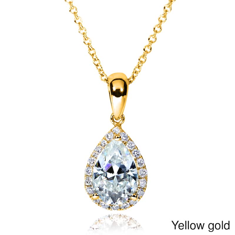 Annello by Kobelli 14k Gold 1 3/5ct TGW Pear Moissanite (GH) and Diamond Halo Necklace (GH/VS, GH/I) - Yellow