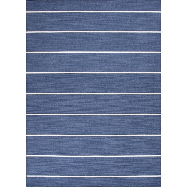 Handmade Flat Weave Stripe Blue Wool Rug (9 x 12)  