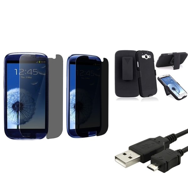 INSTEN Phone Case Cover With Holster/ LCD Protector/ USB Cable for Samsung Galaxy S3/ S III