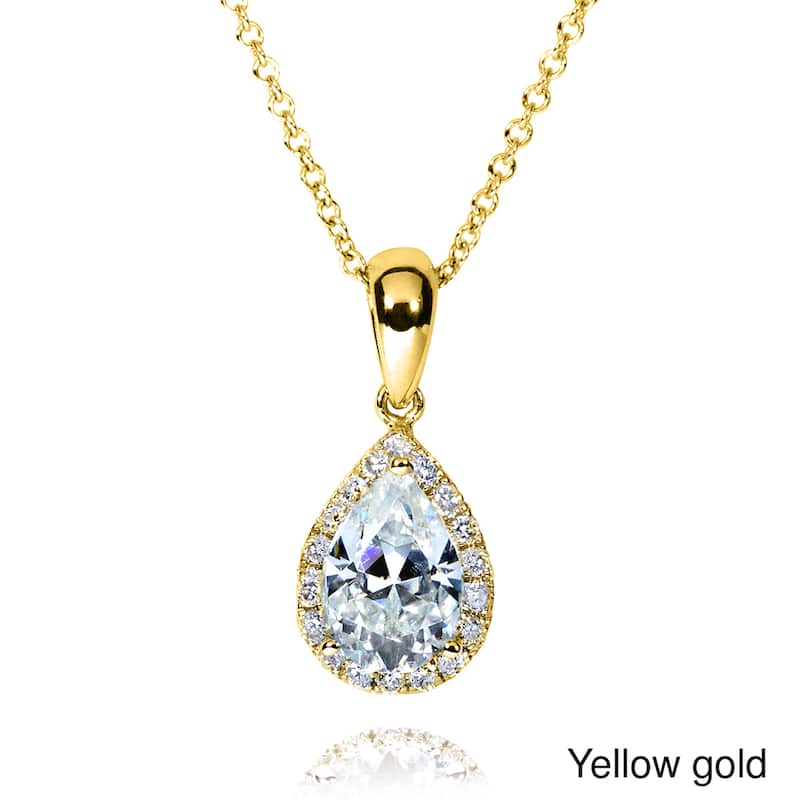 Annello by Kobelli 14k Gold 1ct TGW Pear-cut Moissanite and Diamond Halo Necklace - Yellow