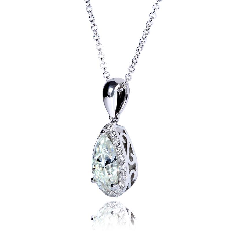 Annello by Kobelli 14k Gold 1ct TGW Pear-cut Moissanite and Diamond Halo Necklace - White