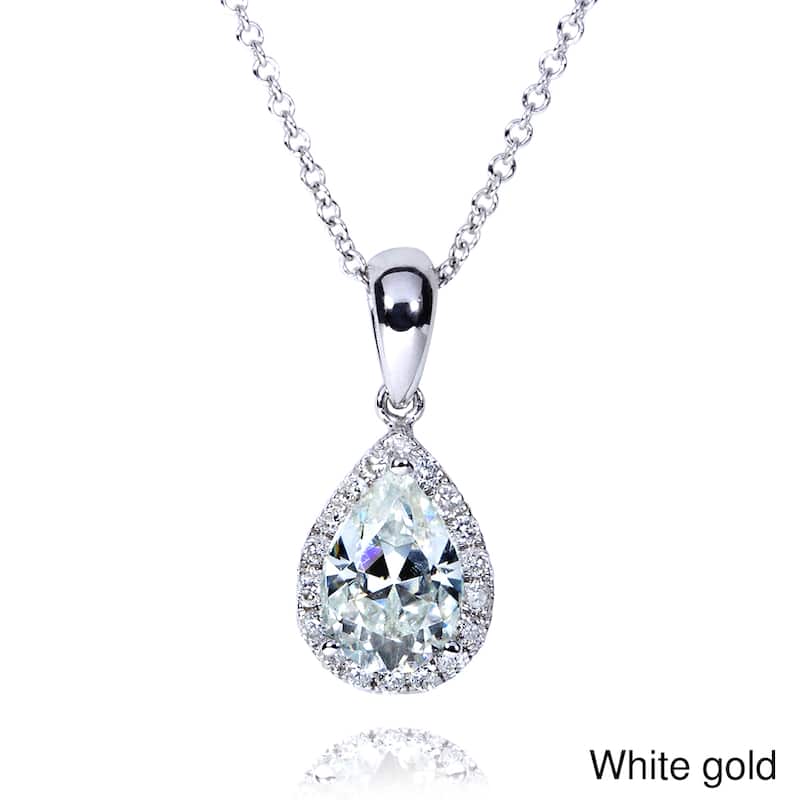 Annello by Kobelli 14k Gold 1ct TGW Pear-cut Moissanite and Diamond Halo Necklace