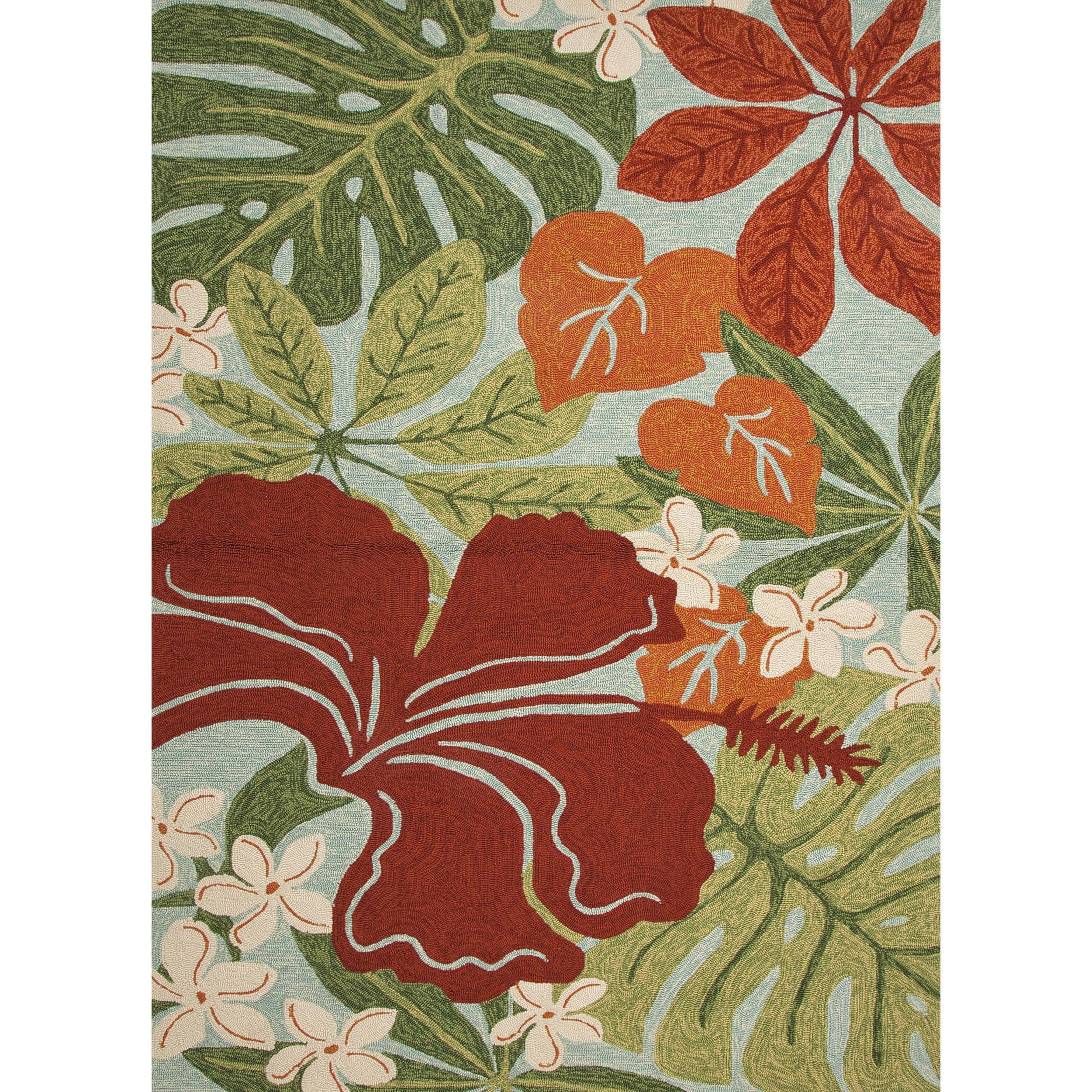 Floral Red/ Orange Indoor/ Outdoor Rug (76 X 96)