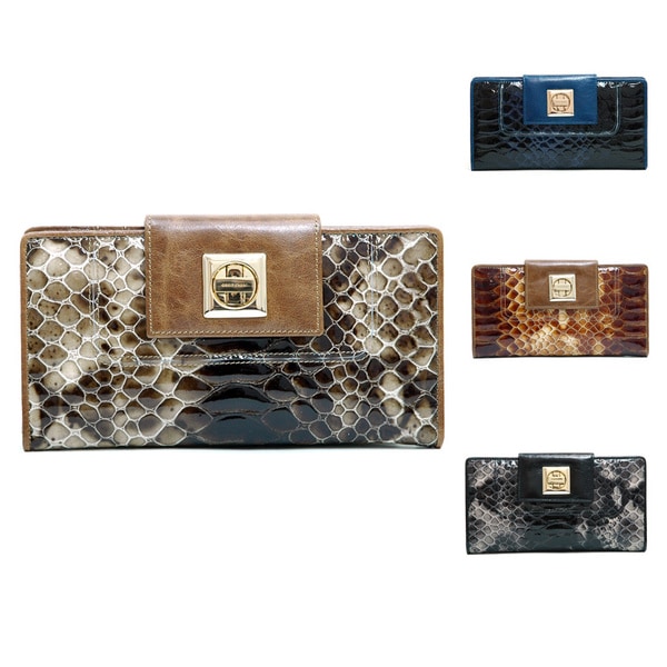 Anais Gvani Womens Leather Snakeskin Texture Checkbook Wallet