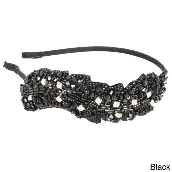 Kate Marie Rhinestone and Glass Bead Embellished 5.3" Leaf Headband Kate Marie Headbands & Head Wraps