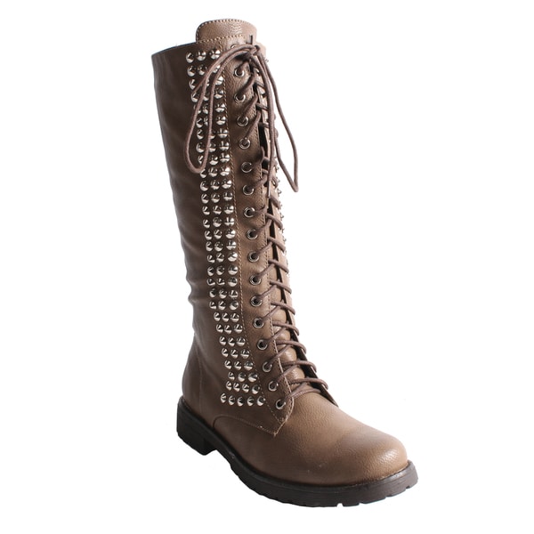 Neway by Beston Women's 'Camila-01' Taupe Lace-up Combat Boots