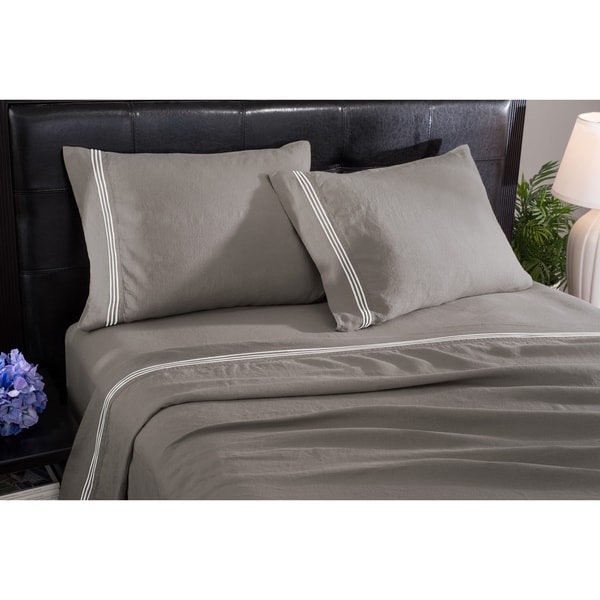 Roxbury Park Baratto Graphite With Ivory Trim Linen Sheet Set