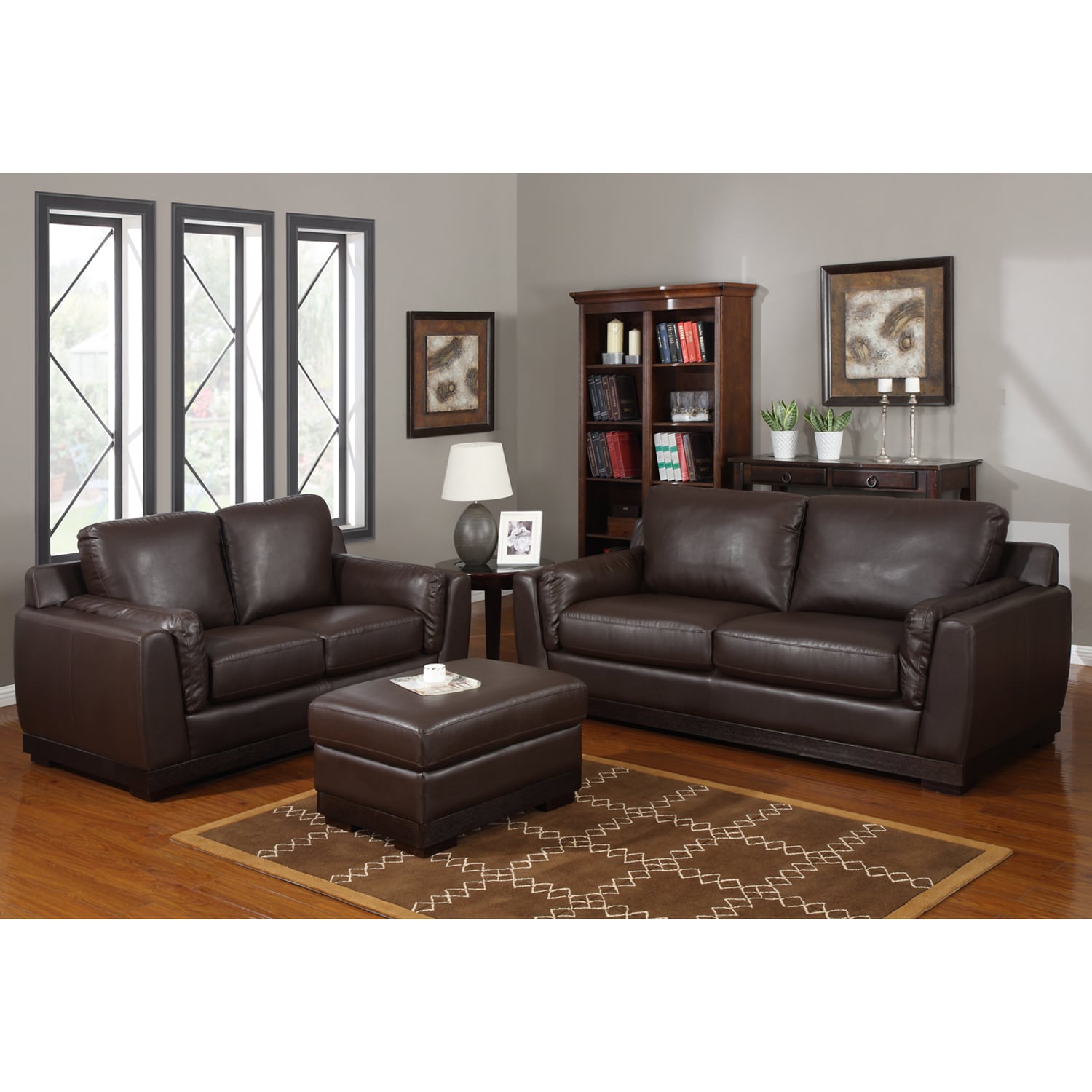 Baxton Studio Cronus Brown Leather Modern Sofa Set Bed Bath