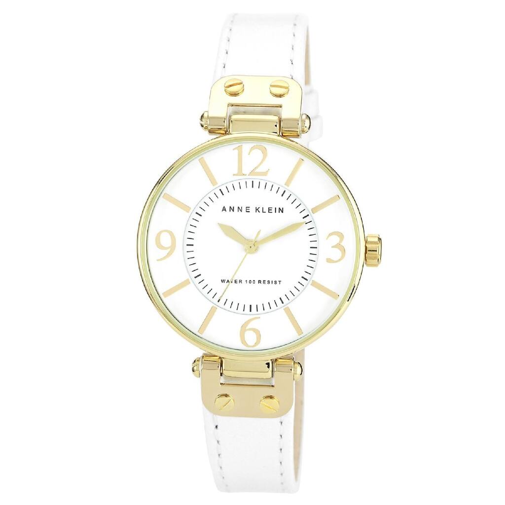 Anne Klein Women's Steel and White Leather Strap Watch