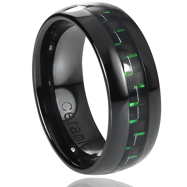 Shop Vance Co. Ceramic Black with Green Carbon Fiber Inlay Band (8 mm ...