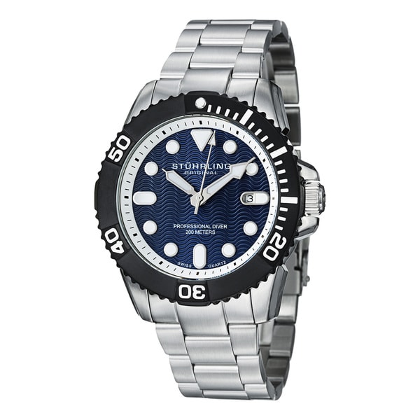 Stuhrling Original Men's Atlantis Elite Professional Diver Stainless Steel Bracelet Watch with Blue Stuhrling Original Men's Stuhrling Original Watches