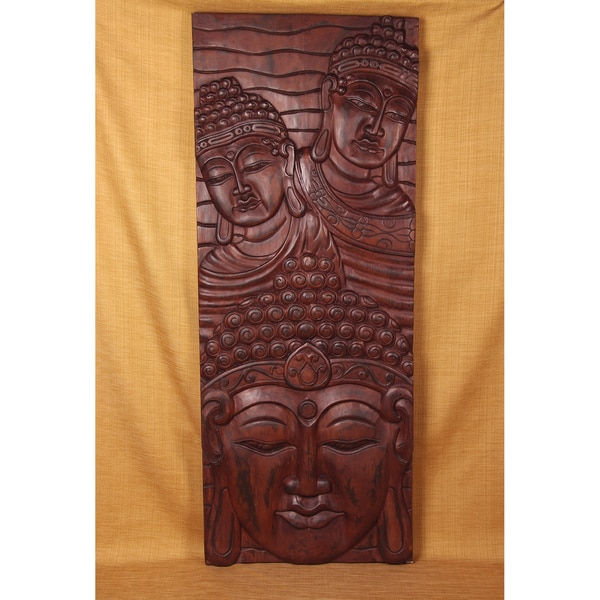 Handmade Three Head Vertical Decorative Panel Brown (India)