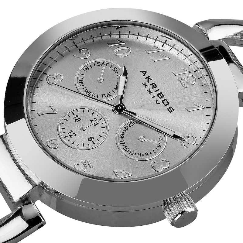 Akribos XXIV Women's Multifunction Stainless Steel Mesh-link Silver-Tone Bracelet Watch - silver