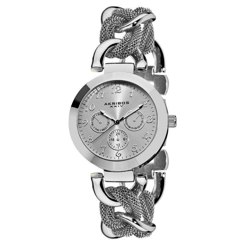 Akribos XXIV Women's Multifunction Stainless Steel Mesh-link Silver-Tone Bracelet Watch - silver
