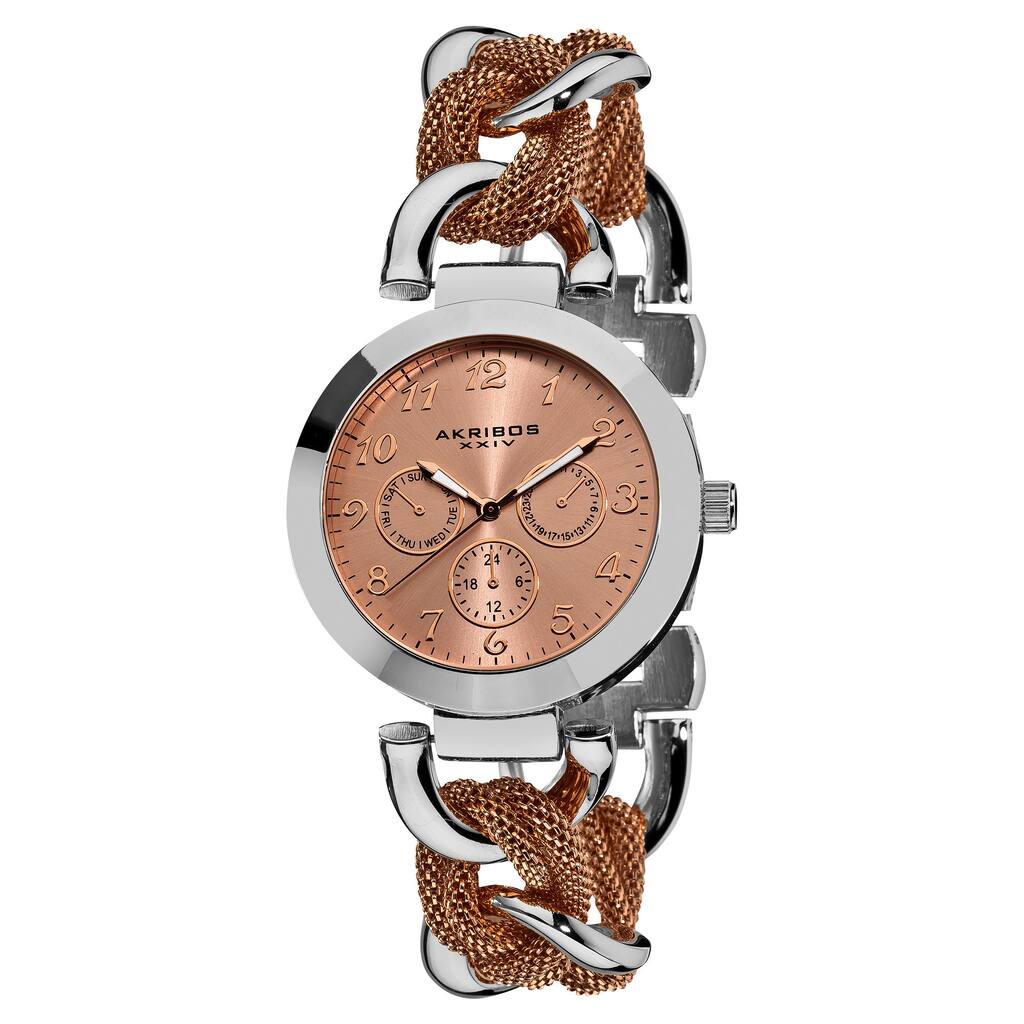 Akribos XXIV Women's Multifunction Mesh Link Silver-Tone Bracelet Watc