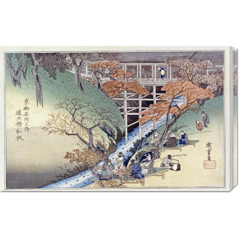 Global Gallery Hiroshige 'Red Maple Leaves at Tsuten Bridge' Stretched Canvas
