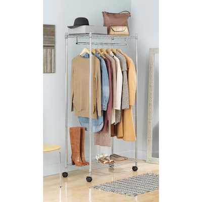 Whitmor Supreme Garment Rack - Double Shelf Rolling Clothes Organizer - Chrome