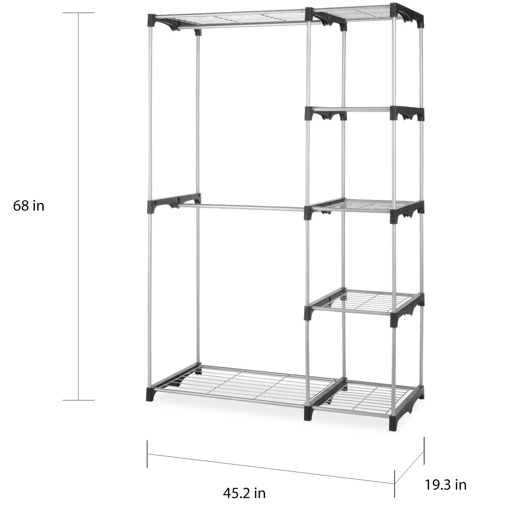 Whitmor 4-Tier Shelf Tower Closet System, Black and Silver - Metal