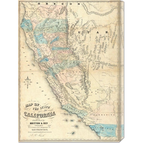 John B. Trask Map of the State of California 1853 Stretched Canvas