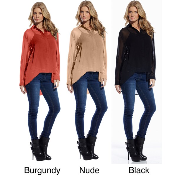 Elan Women's Chiffon High-low Hemline Shirt