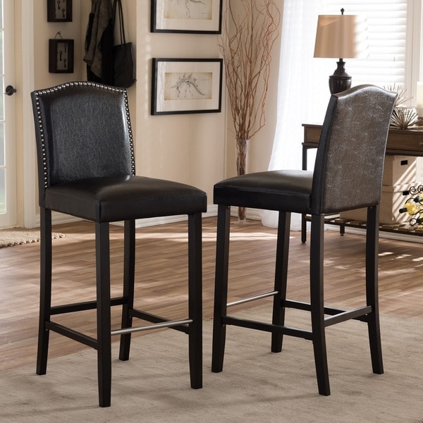 Baxton Studio Libra Modern Bar Stools with Nailhead Trim (Set of 2