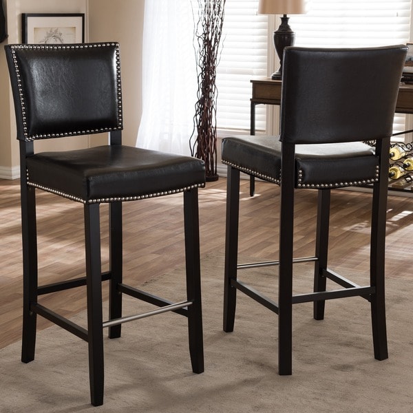 Baxton Stuido 'Aries' Modern Bar Stools with Nailhead Trim (Set of 2 ...