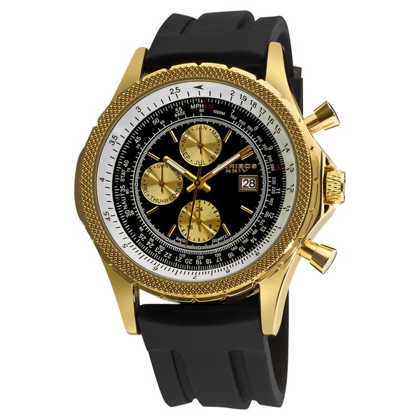 Akribos XXIV Men's Multifunctional Goldtone Rubber Strap Watch
