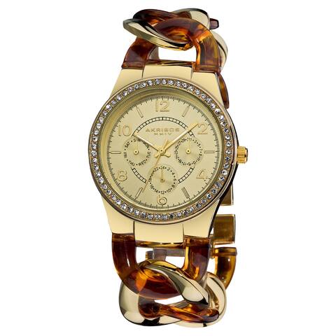 Akribos XXIV Women's Quartz Multifunction Goldtone Crystal-Accented Resin Chain Watch