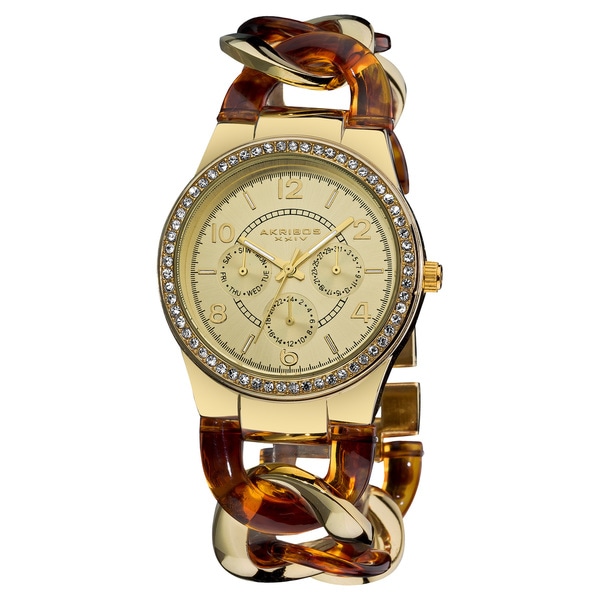 Akribos XXIV Women's Quartz Multifunction Goldtone Crystal-Accented Resin Chain Watch. Opens flyout.