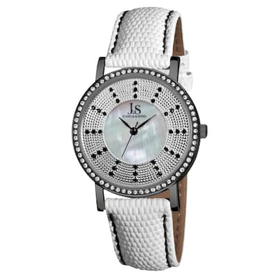 Joshua & Sons Women's Swiss Quartz Stainless Steel Leather-Black Strap Crystal Watch - White