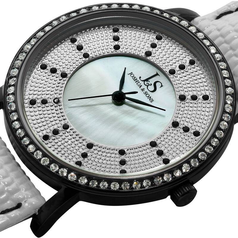 Joshua & Sons Women's Swiss Quartz Stainless Steel Leather-Black Strap Crystal Watch - White