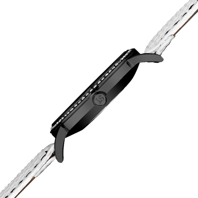 Joshua & Sons Women's Swiss Quartz Stainless Steel Leather-Black Strap Crystal Watch - White