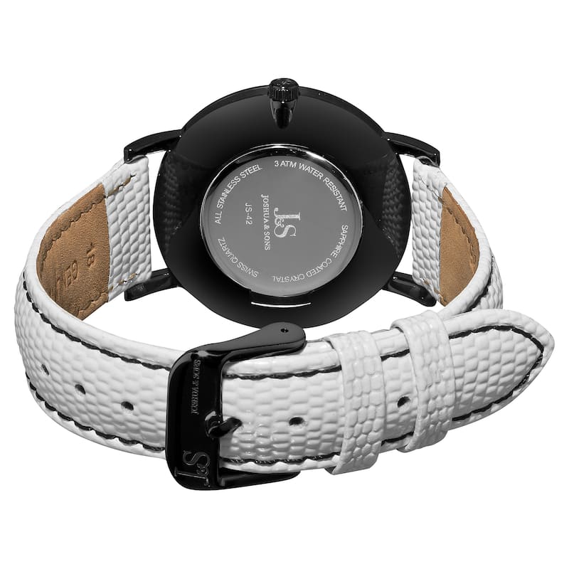 Joshua & Sons Women's Swiss Quartz Stainless Steel Leather-Black Strap Crystal Watch - White