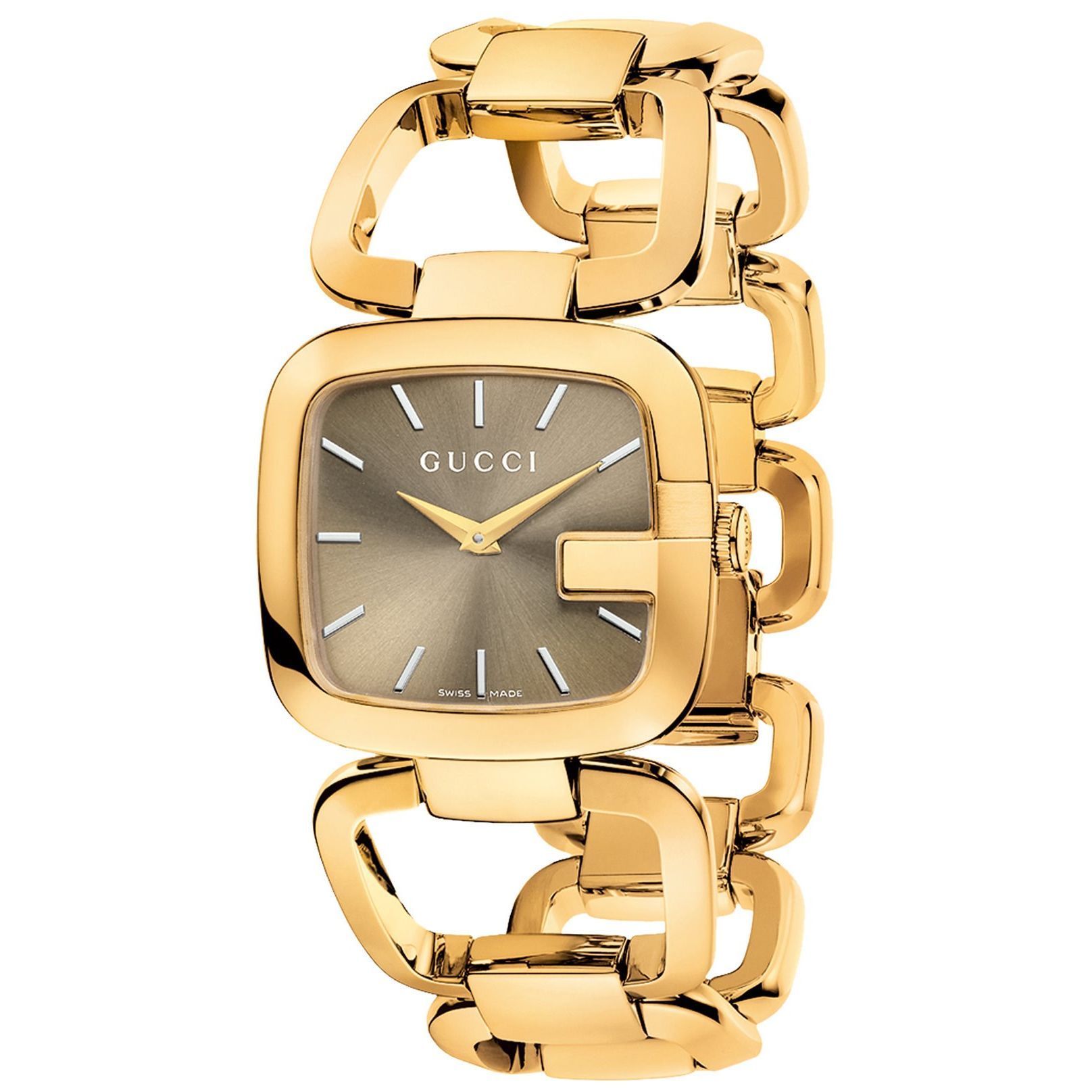 GUCCI Women's G-Gucci Brown Sun-Brushed Dial Gold Tone Stainless Steel Watch