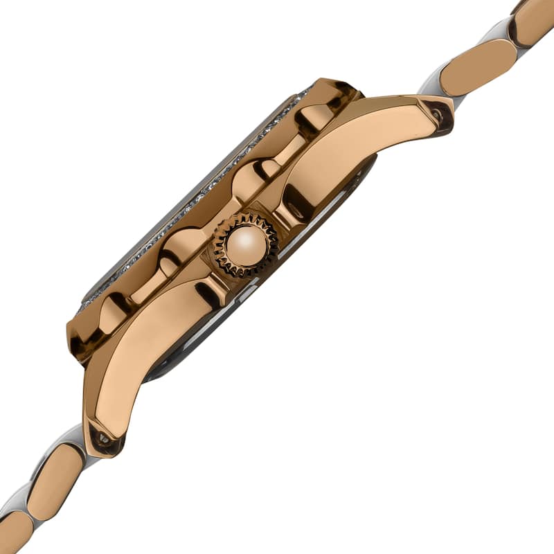 Akribos XXIV Women's Rose-Tone-Gold/Silver Swiss Quartz Diamond/Ceramic Link-Bracelet Watch - Gold