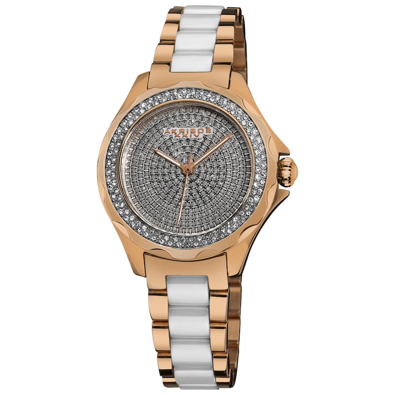 Akribos XXIV Women's Rose-Tone-Gold/Silver Swiss Quartz Diamond/Ceramic Link-Bracelet Watch - Gold