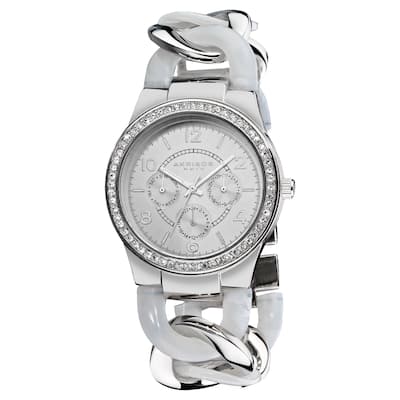 Akribos XXIV Women's Quartz Multifunction Crystal Accented Resin Chain White Watch