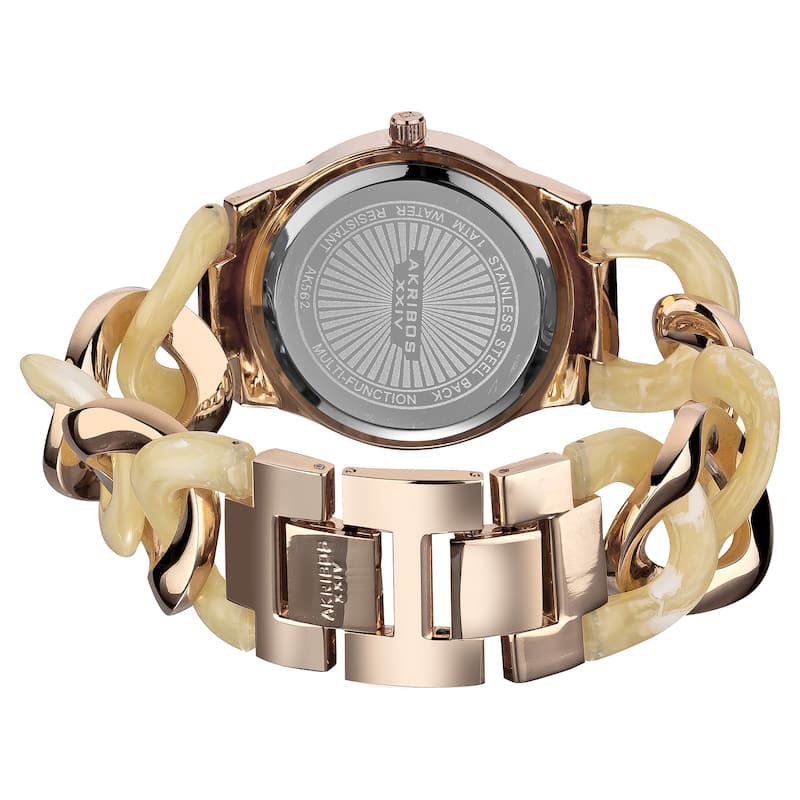 Akribos XXIV Women's Quartz Multifunction Rose-Tone Crystal-Accented Resin Chain Watch