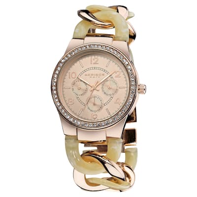 Akribos XXIV Women's Quartz Multifunction Rose-Tone Crystal-Accented Resin Chain Watch