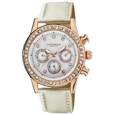 Akribos XXIV Women's Multifunction Dazzling Ivory White Strap Watch
