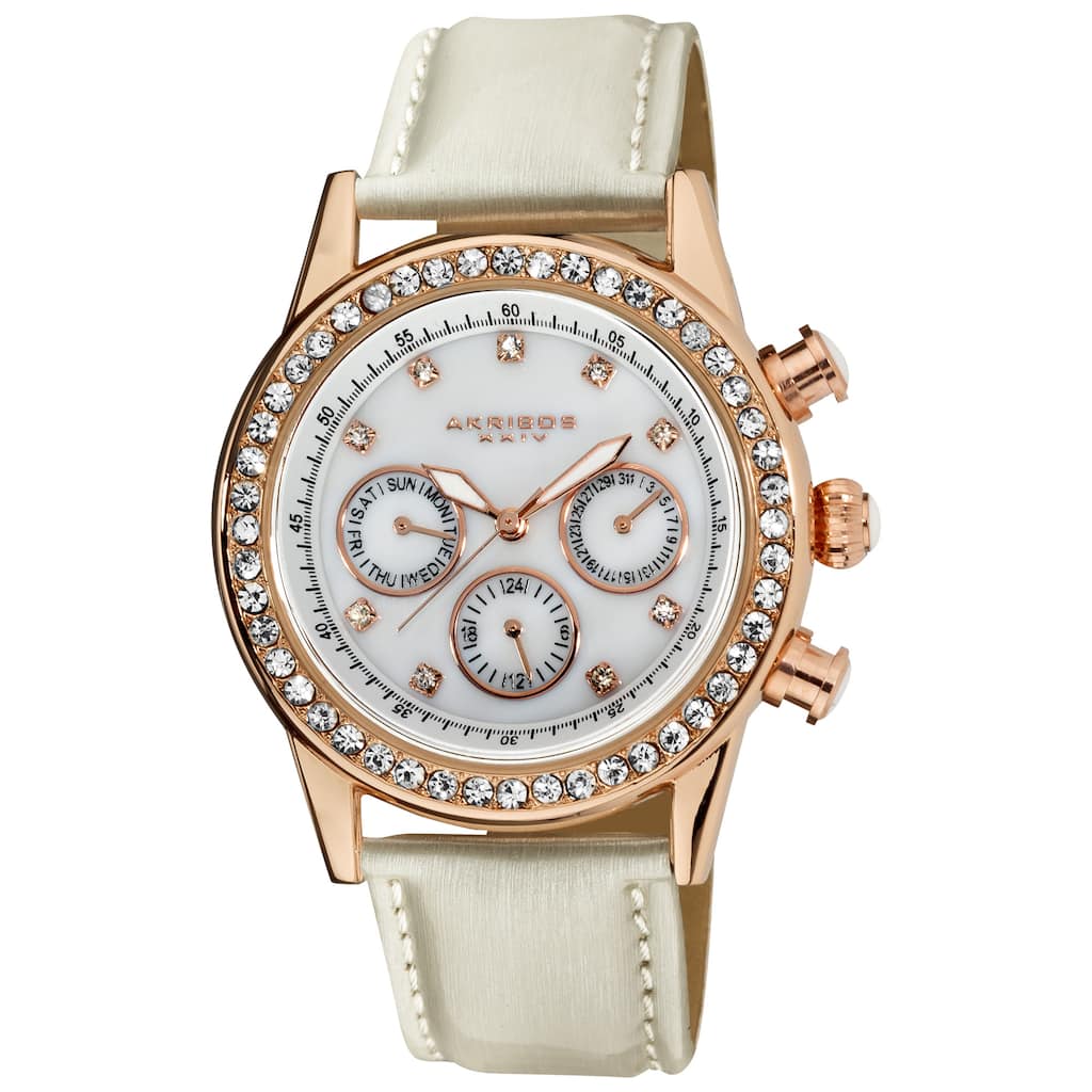 Akribos XXIV Women's Multifunction Dazzling Ivory White Strap Watch
