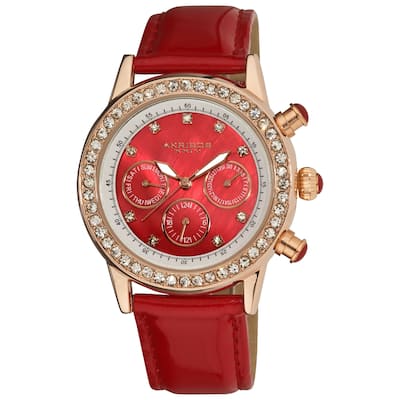 Akribos XXIV Women's Red Multifunction Dazzling Strap Watch