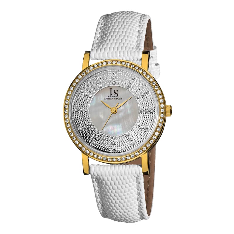 Joshua & Sons Women's Swiss Quartz Stainless Steel White-Gold-Tone Strap Crystal Watch