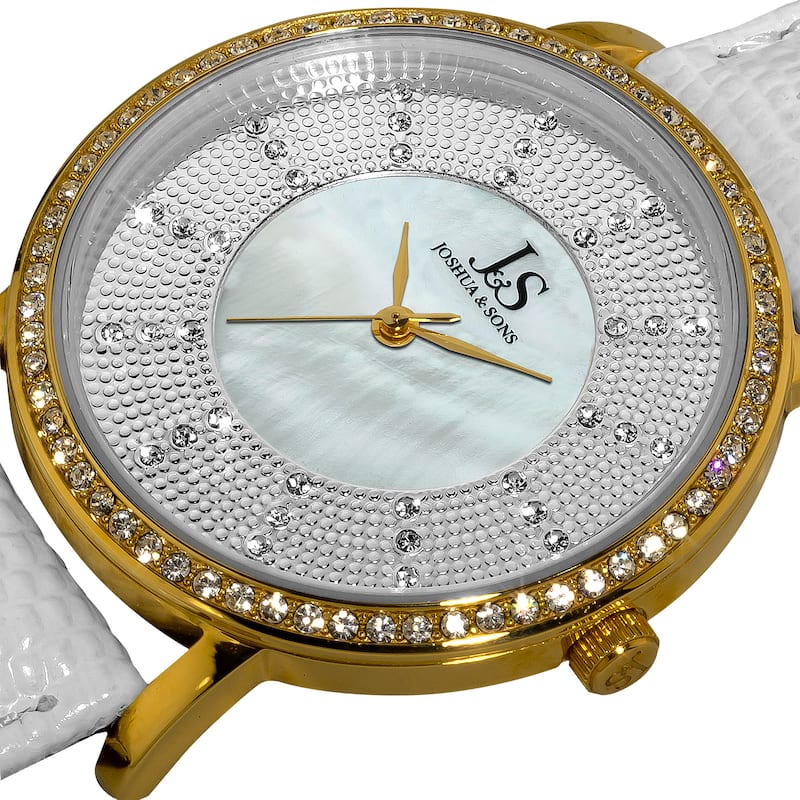 Joshua & Sons Women's Swiss Quartz Stainless Steel White-Gold-Tone Strap Crystal Watch