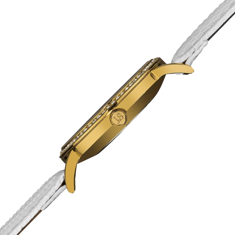 Joshua & Sons Women's Swiss Quartz Stainless Steel White-Gold-Tone Strap Crystal Watch