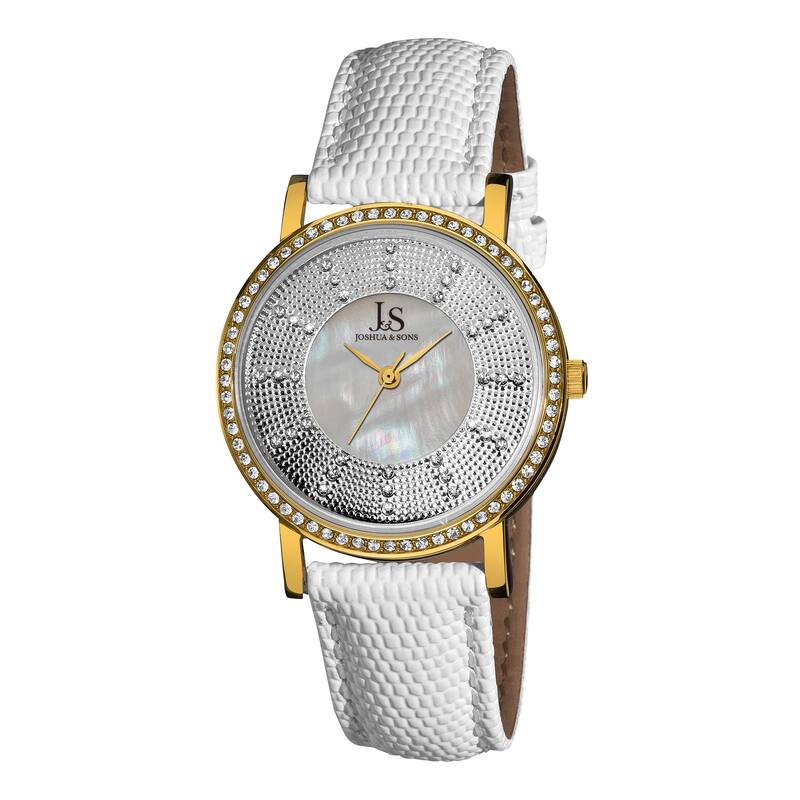 Joshua & Sons Women's Swiss Quartz Stainless Steel White-Gold-Tone Strap Crystal Watch